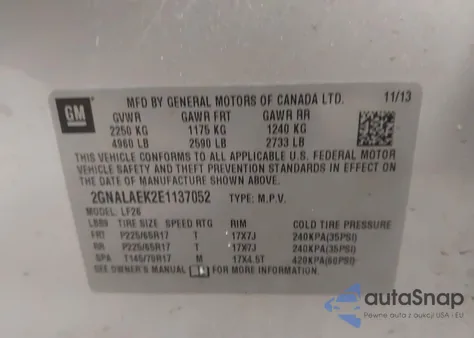 2014 Chevrolet Equinox Ls from USA, damaged, VIN 2GNALAEK2E1137052